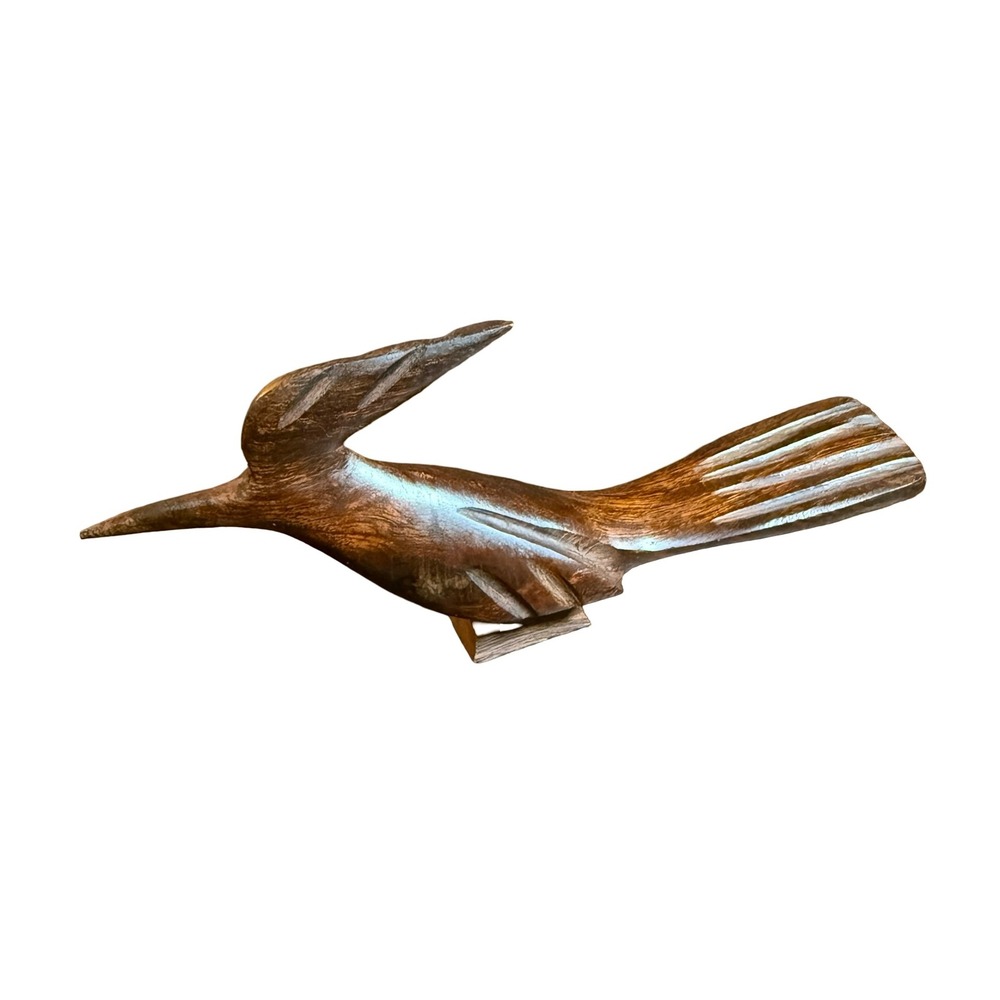 Vintage Hand Carved Wood Roadrunner Figurine MCM Mid Century Modern Bird Decor